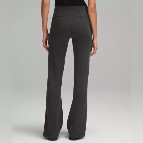 Lululemon Women's Flared Zip Pants Leggings 4 Black Ribbed Softstreme wide leg - Picture 1 of 16